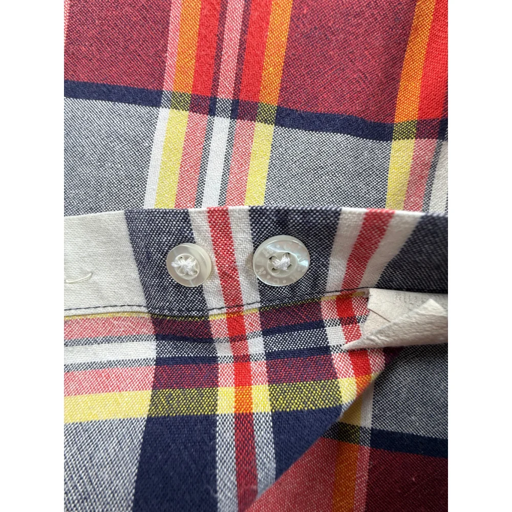 Cinch Plaid Western Button-Down Shirt Men’s Medium Red Navy Yellow Cotton